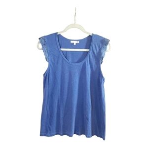 Sundry Crocheted Flutter Sleeve Slub Knit Scoop Neck T-shirt Women's 3 / Large